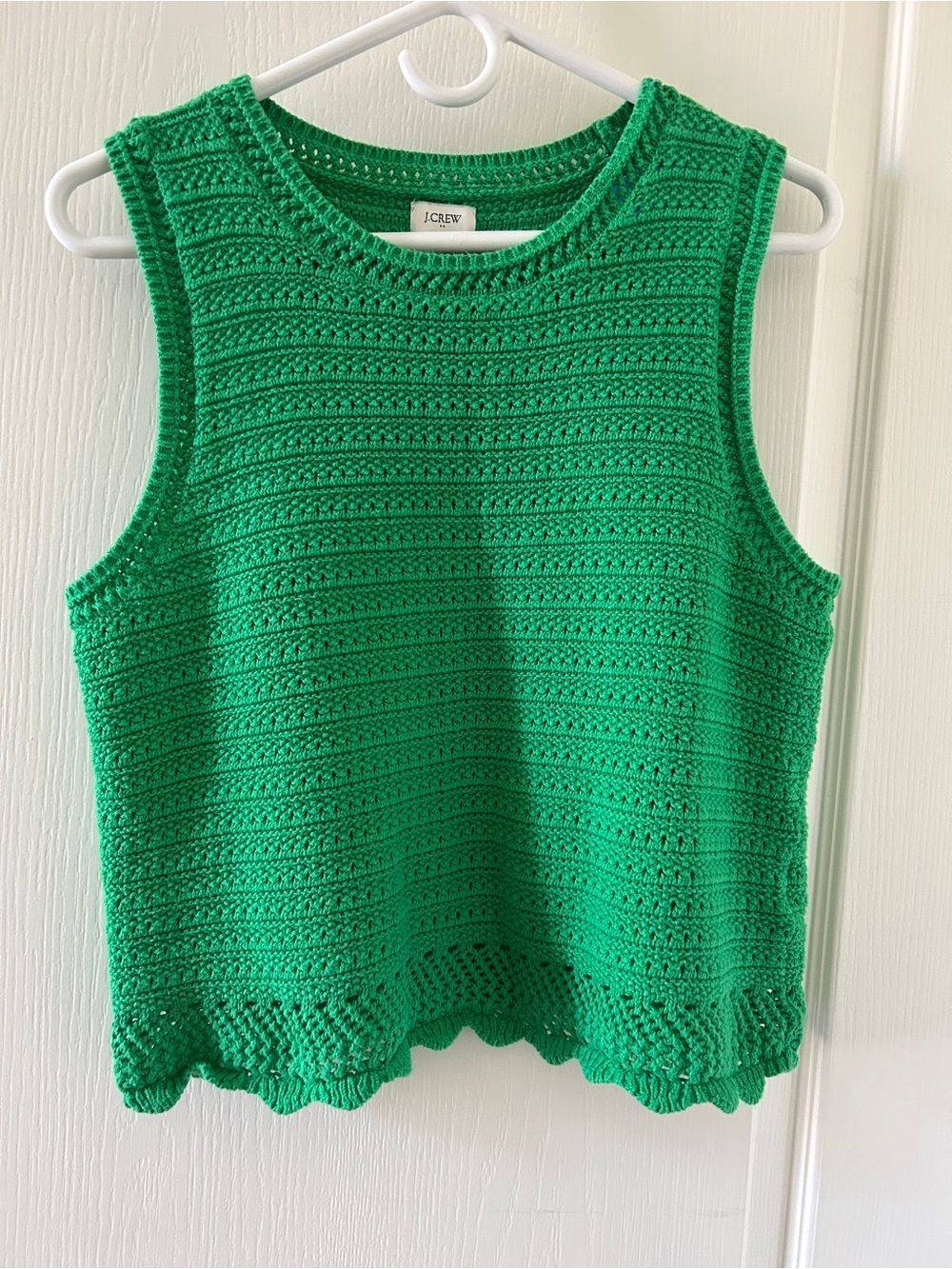 J.Crew Green Crochet Knit Sweater Vest Tank M Preppy Indie Coastal Grandmacore